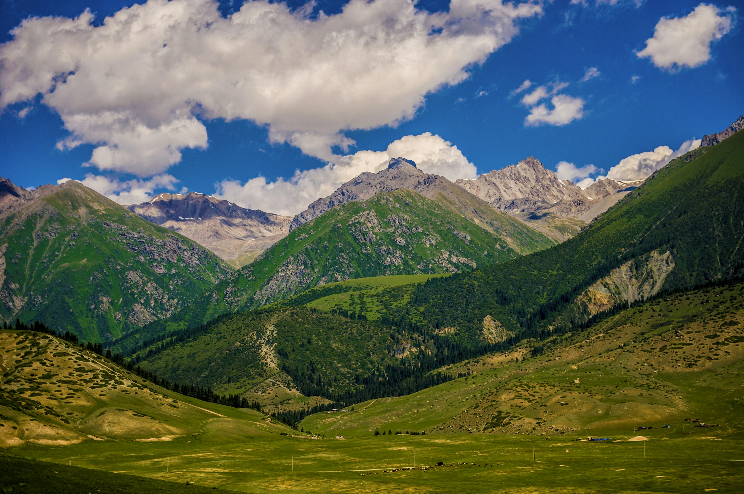 Green mountain valley in Kyrgyzstan